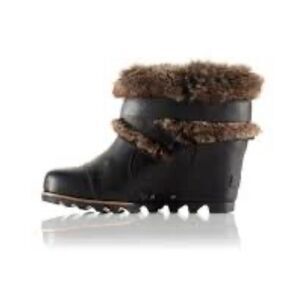 Sorel Joan Of Arctic Wedge Leather Ankle Boots Black Brown Women's Size 7